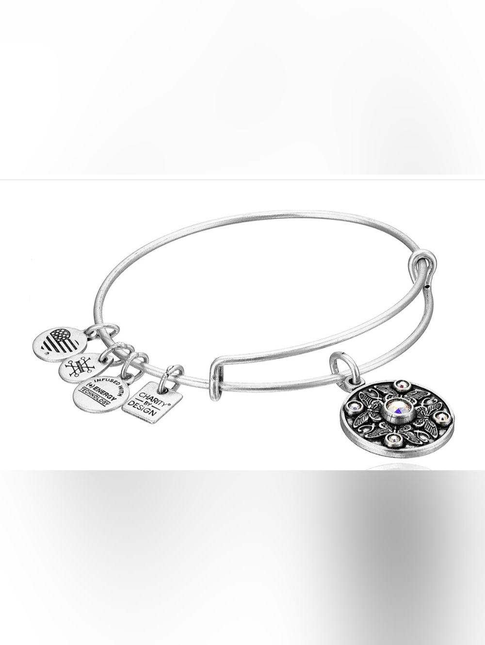 Alex And Ani WING OF CHANGE Crystal Silver Bangle Bracelet.